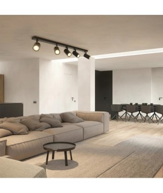 kelvo® SPOTA KLV-101-0142 Κινούμενο Φωτιστικό Σποτ Οροφής για 5 Λάμπες MR16 με Ντουί GU10 AC 220-240V IP20 - Μαύρο Ματ - Μ79.5 x Π6.3 x Υ14cm